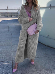Hoodied women plain long coats with pockets sweater cardigans