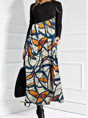 Irregular neck long sleeve printed women elegant maxi dresses
