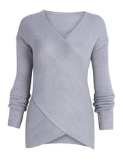 Surplice Curved Hem Long Sleeve Sweater