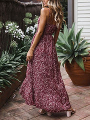 Floral Printed Strap Sleeveless V neck Women Maxi Dresses