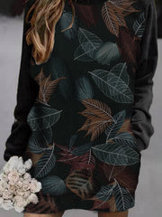 Leaf print casual basic personality dress
