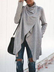 Lapel Asymmetric Hem Plain Cardigans Outfit
