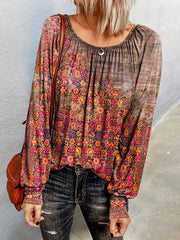 Floral long sleeve round neck shirt blouses