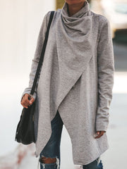 Lapel Asymmetric Hem Plain Cardigans Outfit