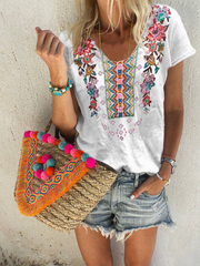 Floral Short Sleeve Cotton Shirts & Tops
