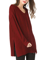 V Neck Cable Needle Woman Sweater