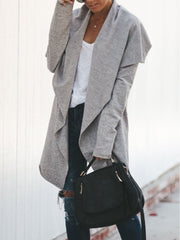 Lapel Asymmetric Hem Plain Cardigans Outfit