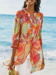 Geometric Printed Casual Loose Plus Size Chiffon Blouse Shirts