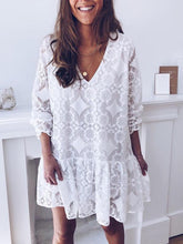 Lace V Neck Printed White Fashion Shift Dresses