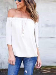 Summer Plain Tie Women Off Shoulder Elegant T-shirts