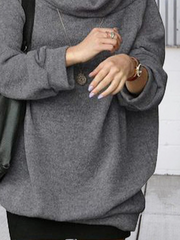 High Neck Solid Loosen Off Shoulder Shirts & Tops