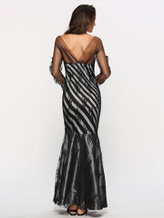 Lace Slim Woman Long Sleeve Bodycon Long Evening Dress