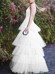 Summer v-neck sleeveless fashionable flounces maxi dresses
