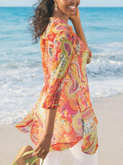 Geometric Printed Casual Loose Plus Size Chiffon Blouse Shirts