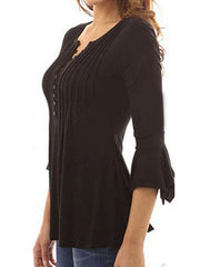 Flare Sleeve V Neck Pleated Tops