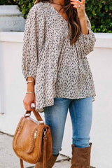 Loose And Simple V-Neck Floral Tops Blouses