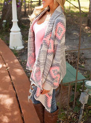 Long Sleeve Asymmetrical Irregular Printed Southwestern Style Outer Wrap