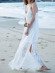 Lace Split-joint Condole Belted Maxi Dress