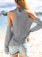 High Crew Collar Long Sleeves Hemline Sweater