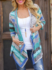 Long Sleeve Asymmetrical Irregular Printed Southwestern Style Outer Wrap