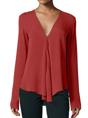 Long Sleeve Plain Daily Woman Sexy V Neck T-Shirts