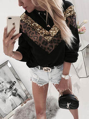 Leopard print sequins patchwork sweatshirts
