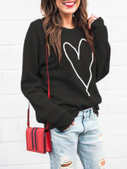 Heart Print Solid Woman Round Neck Sweatshirts