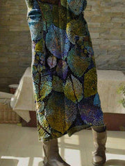 Leaves Printed V Neck Long Sleeve Sexy Dresses