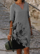 Gray Floral Half Sleeve Casual Dresses