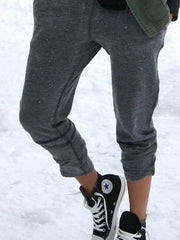 Gray Casual Cotton-Blend Plain Pants