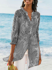 Geometric Printed Casual Loose Plus Size Chiffon Blouse Shirts