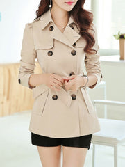 Turn Down Collar Double Breasted Plain Trench Coats