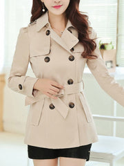 Turn Down Collar Double Breasted Plain Trench Coats