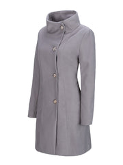 High Neck Single Breasted Plain Woolen Coat