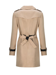 Lapel Contrast Trim Double Breasted Trench Coats