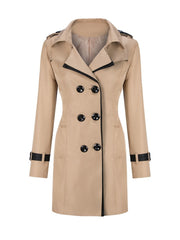 Lapel Contrast Trim Double Breasted Trench Coats