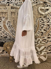 Long Sleeve Loose Lace Woman Puff Sleeve Elegant Maxi Dresses