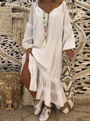 Long Sleeve Loose Lace Woman Puff Sleeve Elegant Maxi Dresses