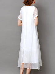 Summer Asymmetric Hem Hollow Out Printed Shift Dress