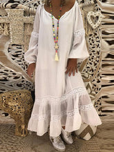 Long Sleeve Loose Lace Woman Puff Sleeve Elegant Maxi Dresses