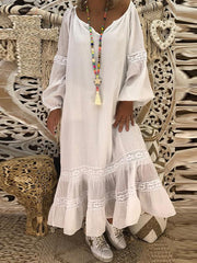Long Sleeve Loose Lace Woman Puff Sleeve Elegant Maxi Dresses