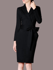 Lapel Bowknot Plain Pocket Bodycon Dress