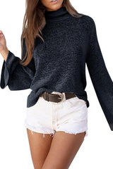 High Neck Cross Straps Back Hole Plain Batwing Sleeve Sweaters