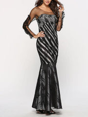 Lace Slim Woman Long Sleeve Bodycon Long Evening Dress