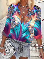 Floral-Print Casual V Neck Shirts & Tops