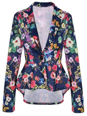 Floral Printed Peplum Notch Lapel Single Button Blazer