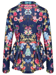 Floral Printed Peplum Notch Lapel Single Button Blazer
