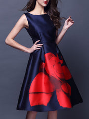 Summer Boat Neck Printed Skater Dress