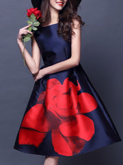 Summer Boat Neck Printed Skater Dress