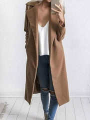 Fold Over Collar Snap Front Plain Outerwear